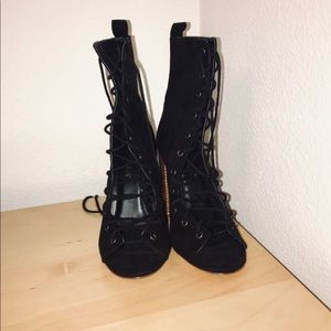 Black lace up boot heels